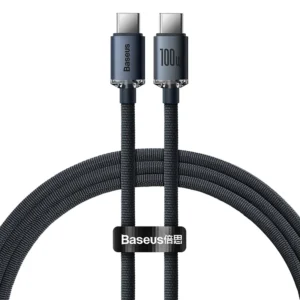 BASEUS CRYSTAL SHINE SERIES 2m TYPE-C TO TYPE-C 100W FAST CHARGING DATA BLACK CABLE  ( CAJY000701 )
