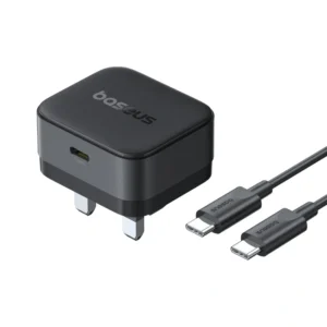 BASEUS PALM 20W UK PIN TYPE-C FAST CHARGER WITH TYPE-C TO TYPE-C 60W CABLE ( P1011160C113-01 )