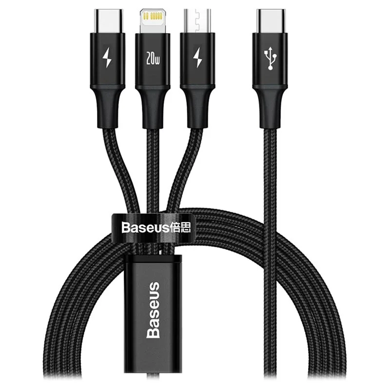 BASEUS RAPID 1.5 METER TYPE-C TO M+L+T PD 20W, 3A, 2A CABLE ( CAMLT-SC01 )