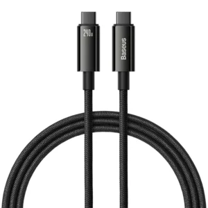 BASEUS 1METER TUNGSTEN GOLD 240W TYPE-C TO TYPE-C FAST CHARGING DATA CABLE – BLACK ( CAWJ040001 )